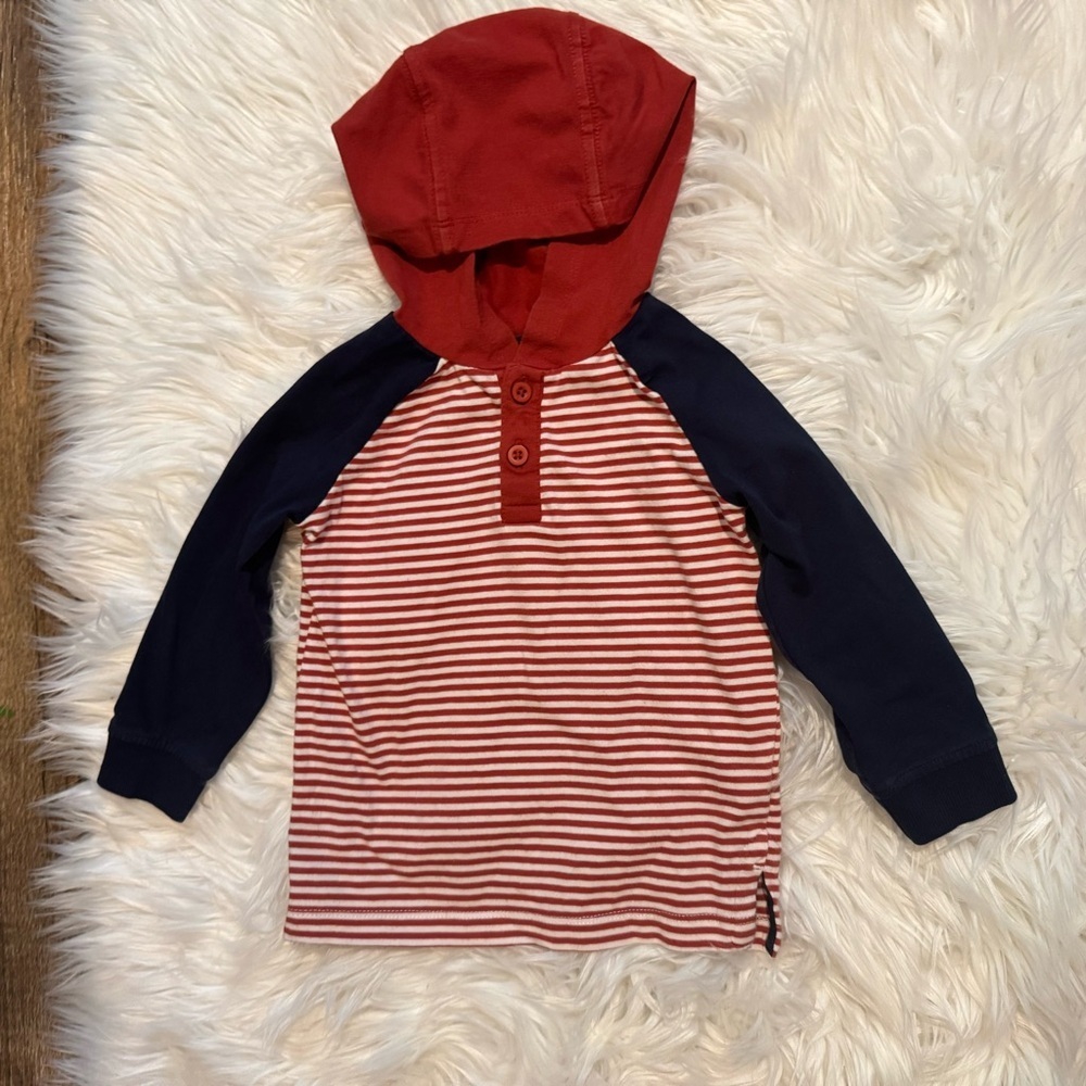 Tahari Toddler Boy Red and Navy Striped Pullover Hoodie Size 24 Months